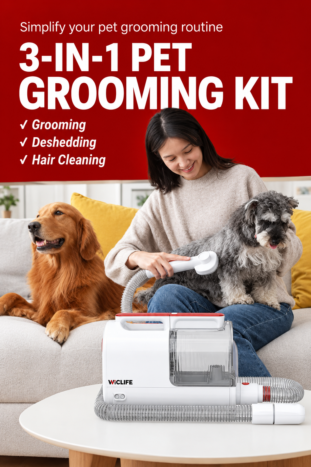 All-in-One Pet Grooming Vacuum & Clipper Kit